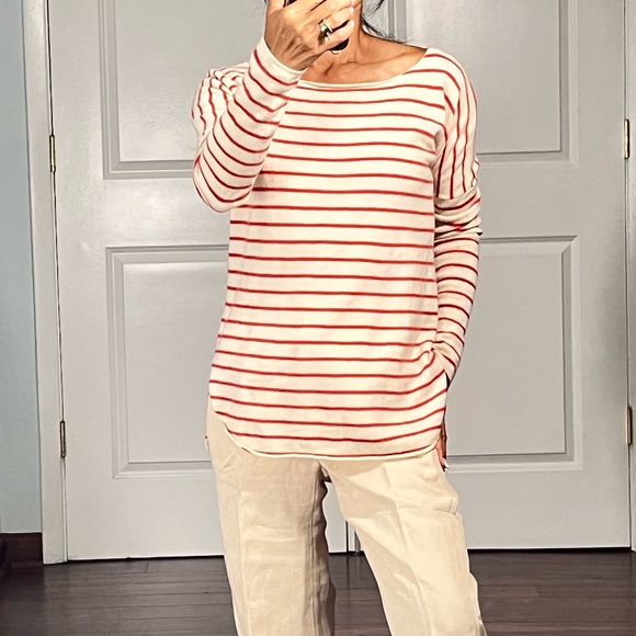 Vince Sweaters - Vince Red Stripe Boatneck 100% cashmere Sweater size XS